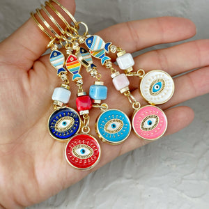 Evil Eye Keychain, Good Luck Charm Fish, Gold Evil Eye Keyring