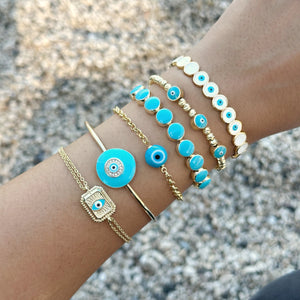 Blue Evil Eye Cuff Bracelet, Trend Adjustable Bracelet Set, Birthday Gift for Her