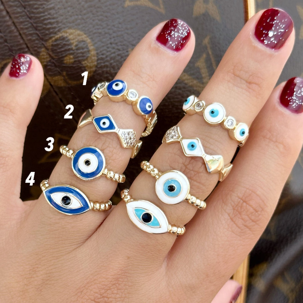 Gold Dainty Evil Eye Ring, Adjustable Greek Evil Eye Jewelry Ring, Rings for Women