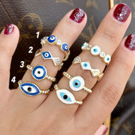 Gold Dainty Evil Eye Ring, Adjustable Greek Evil Eye Jewelry Ring, Rings for Women - Evileyefavor