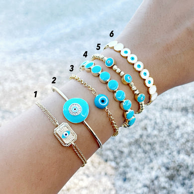 Blue Evil Eye Cuff Bracelet, Trend Adjustable Bracelet Set, Birthday Gift for Her