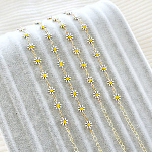 Gold Daisy Flower Bracelet, Gold Link Chain Bracelet, Good Luck Bracelet, Boho