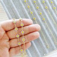 Gold Daisy Flower Bracelet, Gold Link Chain Bracelet, Good Luck Bracelet, Boho