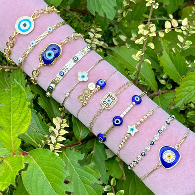 Blue Evil Eye Bracelet, Gold Cuff Bracelet, Greek Evil Eye Jewelry Gift for Her