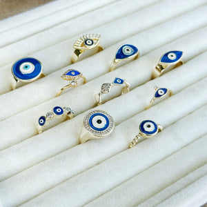 Blue Evil Eye Ring for Women, Adjustable Gold Ring with Zircon, Unique Birthday Gift