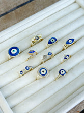 Blue Evil Eye Ring for Women, Adjustable Gold Ring with Zircon, Unique Birthday Gift