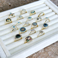 Gold Adjustable Evil Eye Ring for Her, Delicate Stacking Ring - Evileyefavor