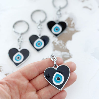 Blue Evil Eye Heart Keychain - Greek Symbol of Protection