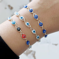 Evil Eye Bracelet, 18K Gold Bracelet, Blue Evil Eye, Good Luck Protection