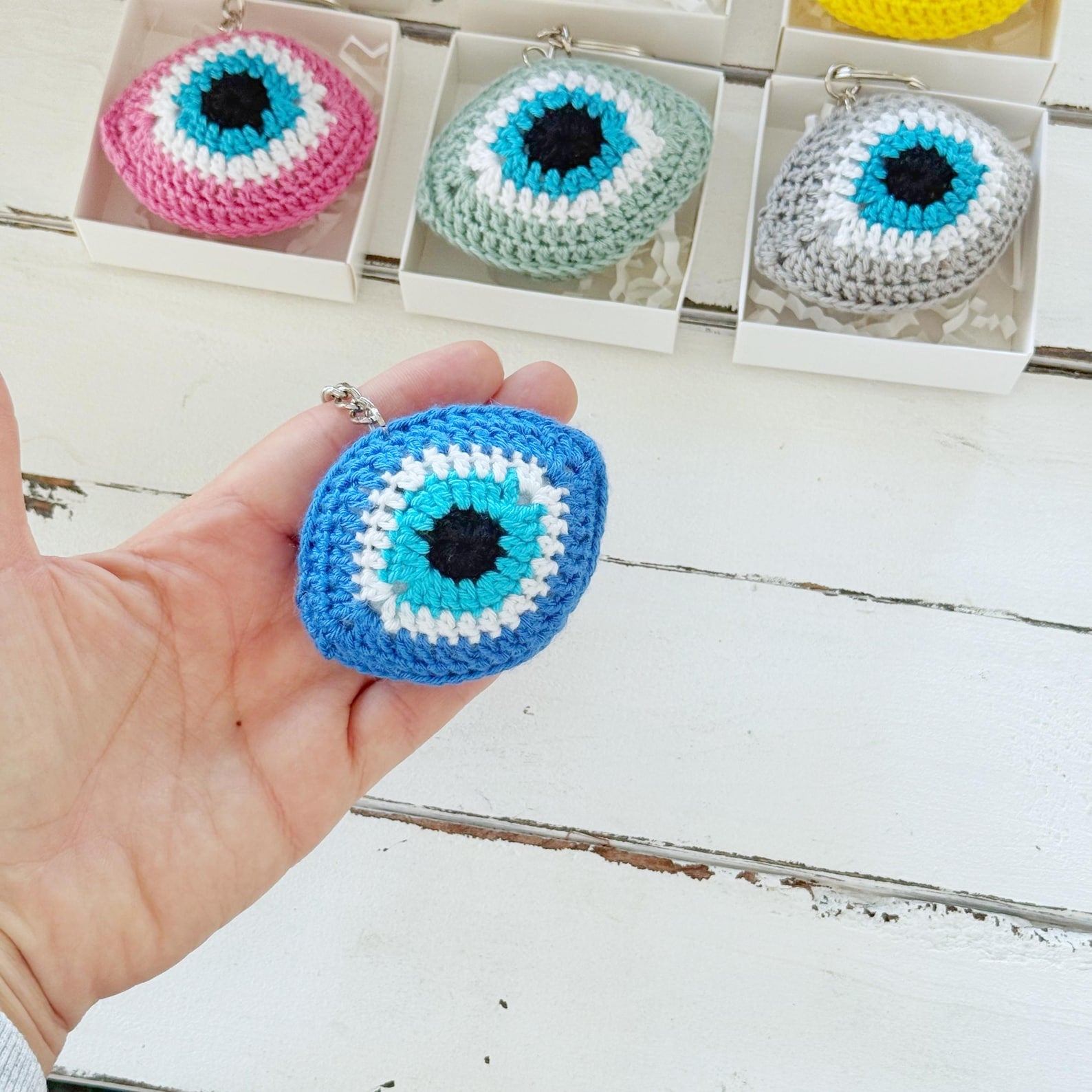 Amul Keychain Mini Evil Eye Crochet Keychain - Handmade Nazar Boncuk Protection Amul ...