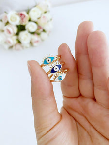 Blue Evil Eye Ring, Gold Adjustable Ring, Delicate Ring Gifts for Women Girls, Greek Ring