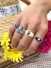 Blue Evil Eye Ring, Gold Adjustable Ring, Delicate Ring Gifts for Women Girls, Greek Ring