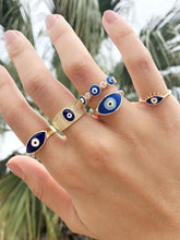 Blue Evil Eye Ring, Gold Adjustable Ring, Delicate Ring Gifts for Women Girls, Greek Ring