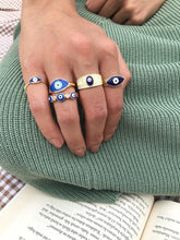 Blue Evil Eye Ring, Gold Adjustable Ring, Delicate Ring Gifts for Women Girls, Greek Ring