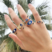 Blue Evil Eye Ring, Gold Adjustable Ring, Delicate Ring Gifts for Women Girls, Greek Ring