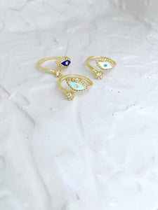 Stacking Ring, Evil Eye Ring, Gold Adjustable Ring, Christmas gift for Her