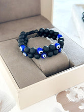 Adjustable Evil Eye Bracelet for Men with Natural Stone Onyx Beads, Anxiety Relief Onyx