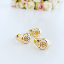 Gold Daisy Ring, Clover Ring, Adjustable Chunky Ring