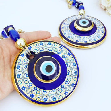 Gold Evil Eye Wall Hanging, Evil Eye Patterned Wall Hanging, White Patterned Decor