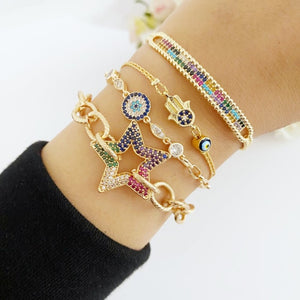 Evil Eye Bracelet, Gold Link Chain Bracelet, Star Bracelet
