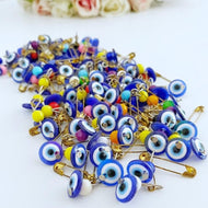 Evil Eye Safety Pins, 100 pcs, Wedding Invitation Favor Supplies, Blue Evil Eye Bead