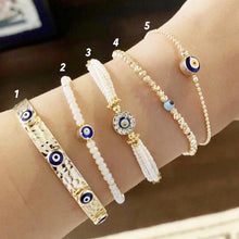 Gold Evil Eye Bracelet Set, Bangle Bracelet, Blue Evil Eye, Seed Beads Bracelet
