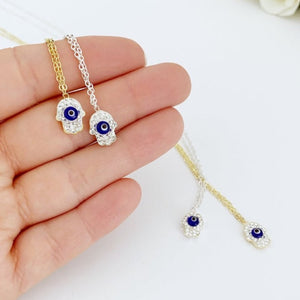 Tiny Hamsa Necklace, Evil Eye Necklace, Gold Necklace, Evil Eye Jewelry