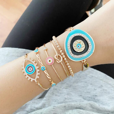 Evil Eye Bracelet, Bangle Bracelet, Turquoise Bead Bracelet, Greek Evil Eye - Evileyefavor