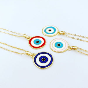 Gold Evil Eye Necklace, Enamel Evil Eye Charm, Gold Evil Eye Charm, Blue White Red Pink Evil Eye Bead