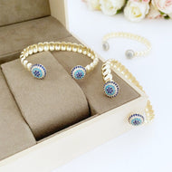 Luxury Evil Eye Bracelet, Gold Twisted Cuff Bracelet, Zircon Evil Eye Jewelry