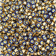 5 pcs Gold Plated Evil Eye Beads, BULK, Brass Evil Eye Charms, Blue Evil Eye Connectors