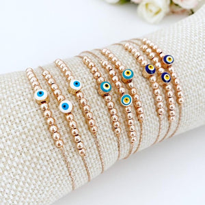 Evil Eye Bracelet, Rose Gold Bracelet, Minimalist Bracelet, Ball Bracelet