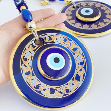 Patterned Evil Eye Wall Hanging, Blue Evil Eye Home Decor, Elegant Wall Decor - Evileyefavor