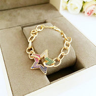 Gold Chunky Link Chain Bracelet, Star Charm Bracelet, Zircon Star Charm