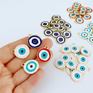 Brass Evil Eye Charm, Evil Eye Necklace, DIY Evil Eye Supply, Blue White Pink Red