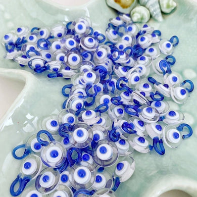 Murano Evil Eye Beads 100 pcs, Clear Evil Eye Beads, Blue Evil Eye