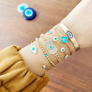 Cuff Evil Eye Bracelet, White Evil Eye, Evil Eye Jewelry, Zircon Gold Chain Bracelet