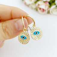 Evil Eye Hoop Earrings, Gold Hoop Earrings, Evil Eye Earrings, Hammered Earrings - Evileyefavor