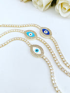 Gold Evil Eye Tennis Bracelet, Blue Evil Eye Bracelet, Greek Eye Bracelet