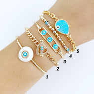 Blue Evil Eye Bracelet, Cuff Bracelet, Toggle Bracelet, Waterproof Jewelry