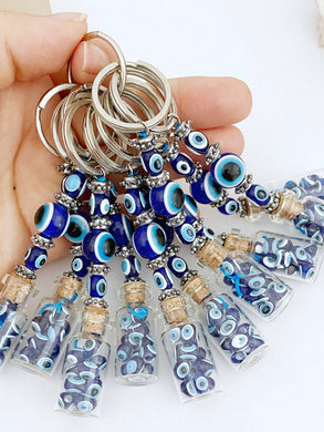 Glass Evil Eye Bottle Keychain, Blue Glass Evil Eye, Greek Evil Eye Bead
