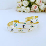 White Cuff Bracelet with Evil Eye Hamsa Hand, Evil Eye Bracelet Women