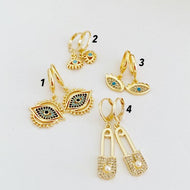Evil Eye Earrings, Gold Earrings, Hoop Earrings, Safety Pin Earrings