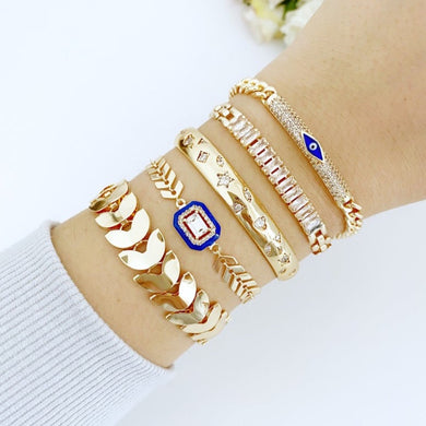 Gold Evil Eye Bracelet, Crystal CZ Bracelet, Gold Chain Bracelet, Waterproof Bracelet