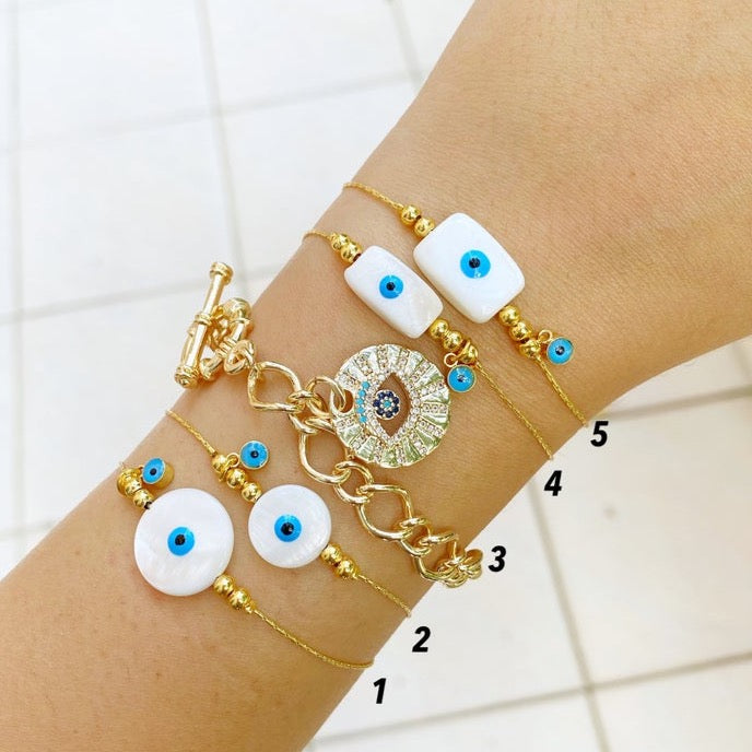 Gold Evil Eye Bracelet, Mother of Pearl Bracelet, Evil Eye Jewelry, Gold Chain
