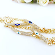 Evil Eye Bracelet, Gold Link Chain Bracelet, Evil Eye Jewelry, Blue Evil Eye