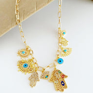 Gold Chain Necklace, Evil Eye Necklace, Chunky Chain Necklace, Hamsa Hand