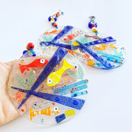 Fish Evil Eye Wall Hanging, Fused Glass Decor, Lucky Evil Eye Decoration