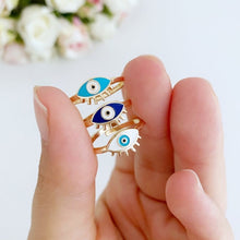Gold Dainty Evil Eye Ring, Blue White Evil Eye Beaded Ring, Adjustable Ring