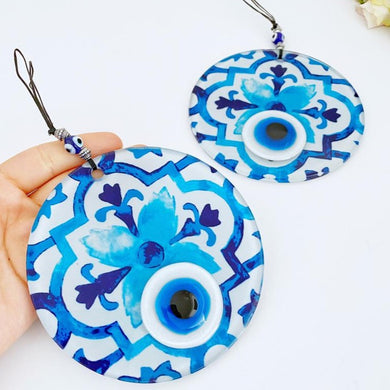 Evil Eye Wall Decor, Fused Glass Evil eye Bead, Handmade Glass Evil Eye Wall Hanging